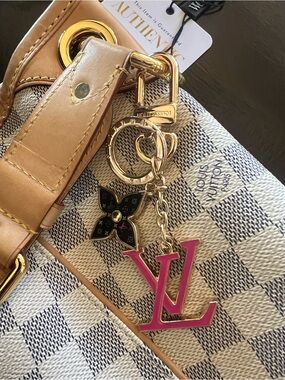 Louis Vuitton Pink LV & Multicolor Flower Key Charm with Gold Hardware